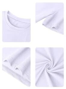 Camiseta de mujer de manga corta casual con cita en francés y diseño floral - Cuello redondo, Atuendo casual, Camisetas de señora