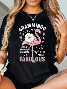 Grammingo Like A Normal Grandma Just More Fabulous - Cute Flamingo Graphic T-Shirt For Women, Casual Summer Tee, Gift For Grandmas - 黑色 - 查看 1