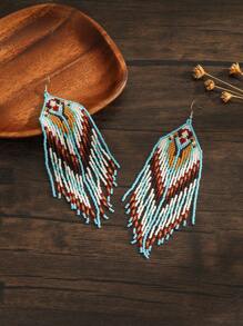Boucles d'oreilles bohèmes vintage faites à la main de 15,5 cm / 6,11 pouces, couleur bleu brun, accessoires pour la vie quotidienne et les vacances, bijoux de mode, cadeau pour les femmes, cadeau pour la Saint-Valentin