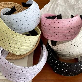 Creamy Color Cute Contrast Polka Dot Headband, Fashionable Versatile Street Style Thick Hair Hoop Headbands Hairband