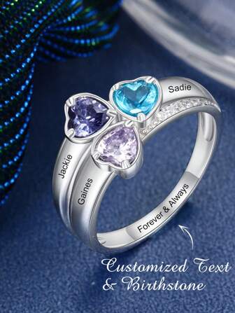 1 gepersonaliseerde S925-ring, aangepaste familie-diamantsteen, Moederdagcadeaus, sterling zilveren aangepaste geboortesteen voor vrouwen, fijne damessieraden, jubileumsieraden, Valentijnscadeau, Moederdagcadeau