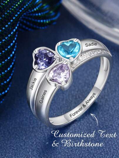 1 pezzo Anello personalizzato in argento sterling 925, Pietra natale familiare personalizzata, Regalo per la Festa della Mamma, Pietra natale in argento sterling personalizzata per donna, Regalo di gioielleria fine per anniversario, Regalo di San Valentino, Regalo per la Festa della Mamma