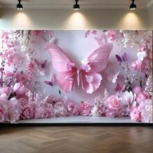 1pc Princess Birthday Party Butterfly & Flower Photography Backdrop, Multi-Size Background Prop