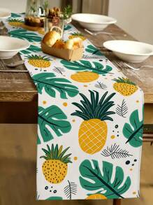1pc Lemon & Pineapple Printed Table Runner, Suitable For Kitchen, Dining Room, Holiday Decor, Family Gathering, Home Decor, Outdoor Dining Table, Coffee Table Decoration