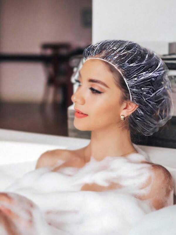 100/50 piezas Gorros de ducha desechables, gorros de baño impermeables y elásticos, gorros de ducha extra grandes y muy elásticos para el baño, cuidado del cabello, fáciles de transportar