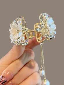Cinto Feminino - Cinto de Couro Elegante e Simples com Fivela Prateada Brilhante, Decoração de Estudante e Jovem, Cinto de Calça Estilo Coreano, Garra de Cabelo com Strass Flor e Borla Combinando