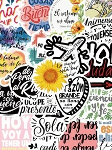50pcs Pack Spanish Inspirational Stickers For Scrapbooking, Notebook, Phone Case, Guitar, Skateboard, Tablet