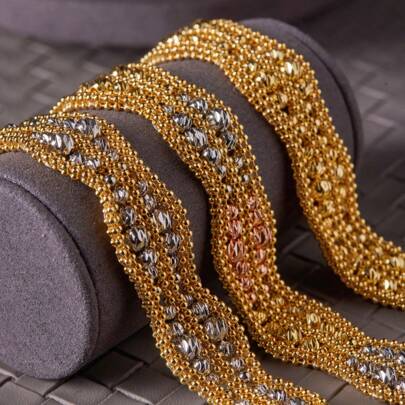 1pc Women Multicolor Copper Bead Woven Double Row Pearl Chain Wave Bracelet, Suitable For Daily And Party Wear