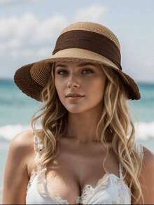 1 chiếc mũ rơm trang trí nơ ruy băng, thích hợp cho tiệc bãi biển hoặc hoạt động ngoài trời. - Nhiều màu - Xem 4