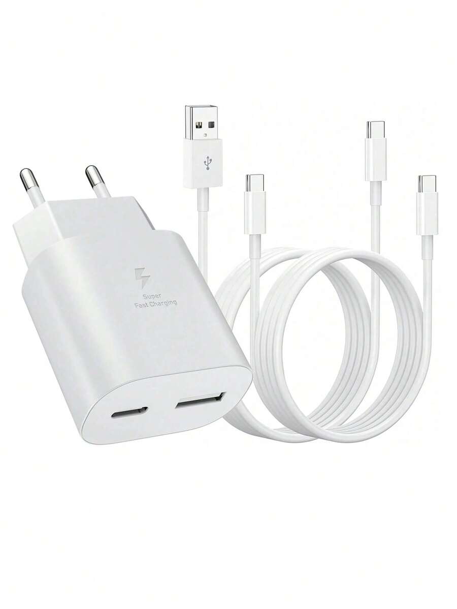 Chargeur USB-C, charge rapide 25W à double port USB-C, avec un câble de charge rapide USB/USB-C vers Type-C de 60W, d'une longueur de 3,3 pi/100 cm, compatible avec la série iPhone 16/15, câble de charge, certifié CE et RoHS, avec ports USB-C et USB-A, pour iPhone 16, 16e, 16 Pro, 15, compatible avec Samsung S25, S24, S23