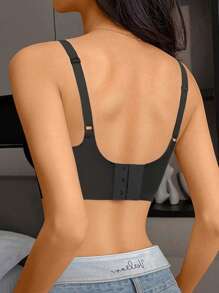 1pc Solid Color Seamless Mesh Patchwork Edge Adjustable NOn Removable Padded Wireless Bra Casual-Comfy