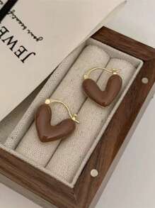 1 Pair European & American Fashion Elegant Design Maillard Heart-Shaped Eardrop Earrings For Women