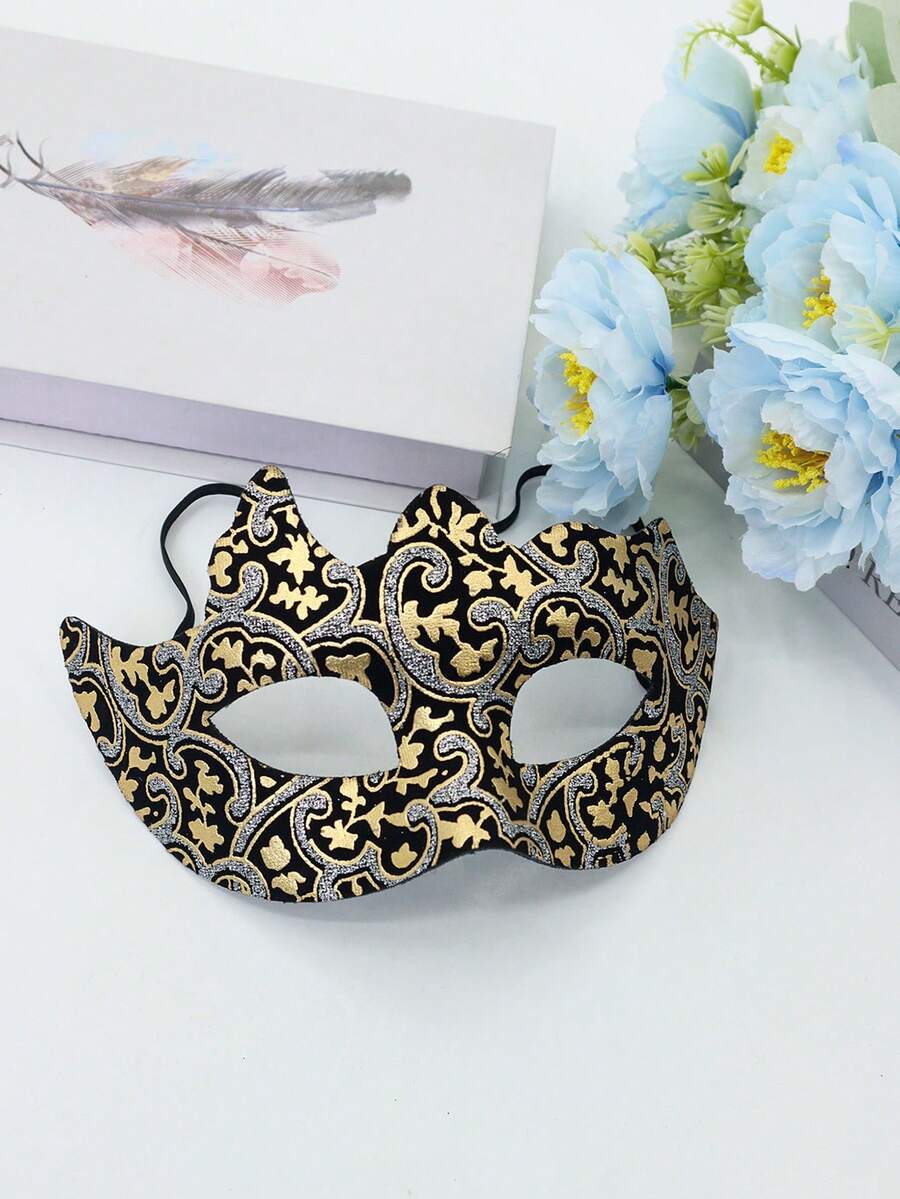 1pc Men's Black & Gold Rhombus Patterned Retro PVC Plastic Unique Mysterious Mask For Costume Party Decoration - Multicolor - View 1