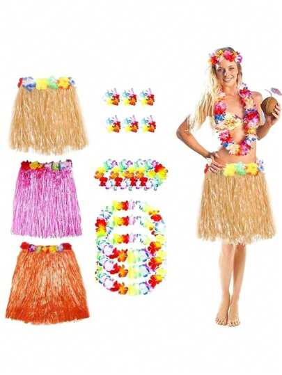 1 pieza Vestido hawaiano, coronas hawaianas, faldas de hierba sexy para la cintura, falda de hierba decorada con flores para bailarinas, y disfraces de actuación decorados con flores, perfectos para fiestas tropicales, fiestas de Halloween, Navidad, regalos creativos y decoración del hogar para ceremonias del Día de la Madre y de graduación