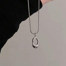 1pc Fashion Versatile Minimalist Hollow Water Drop Titanium Steel Necklace - Silver - View 6