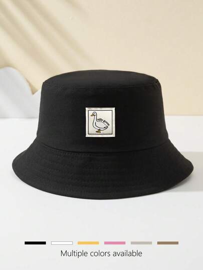 1pc Women Silly Goose Badge Bucket Hat, Outdoor Sports Travel Beach Essential Bucket Hat, Breathable Fashionable Versatile Sun Hat
