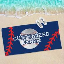 1pc Personalized Baseball Pattern Beach Towel & Blanket - Customized Name, Super Absorbent Quick Dry Microfiber, 240gsm, Suitable For Beach, Pool, Camping, Travel Summer Holiday Bathroom Decor, Multi-Functional, Durable, Ornamental, Reusable, Exquisite, Stylish, High-Quality, Colorful, Modern, Custom, Personalized, Unique, Home, Garden, Office, For Anniversaries, For Valentine's Day, For Mother's Day, For Birthdays, For Father's Day, For Graduation, For Weddings, For Housewarming Beach Essentials