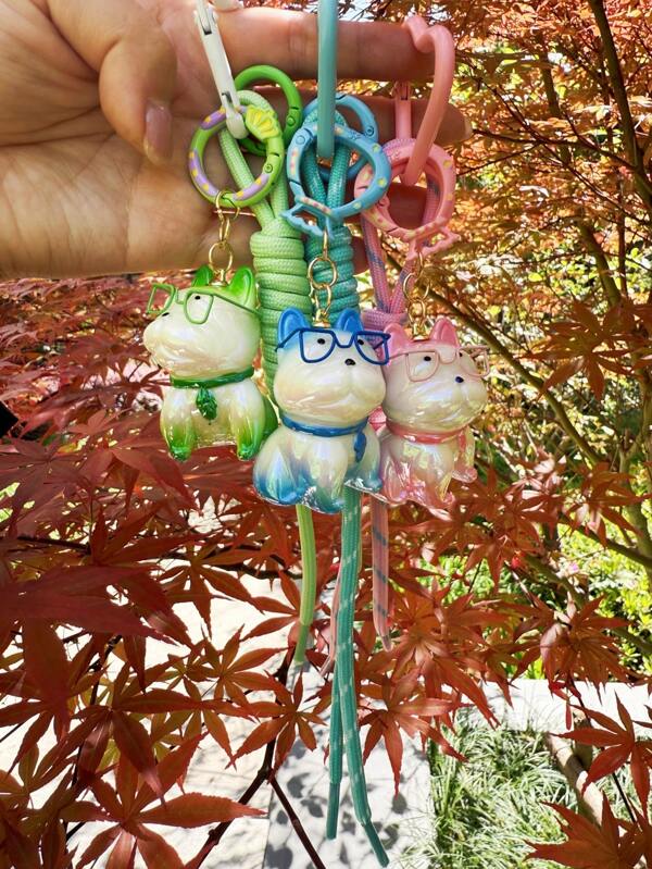 Electroplated Resin Gradient Bulldog Puppy Keychain, Cute Creative Car Bag Pendant Ornament