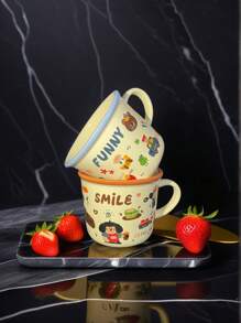 1pc Coffee Cup, Summer Drink Cup, Highly Attractive Cup, Cute Cup, Ceramic Material, Suitable For Coffee, Breakfast, Milk, Couple Cup Back To School