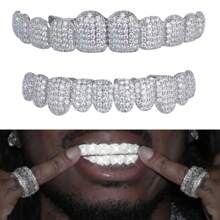 THATBOY [Ornamentos de Dentes de Punk Hip Hop] 2 peças/Conjunto Aparelho de Dentes de Punk Hip Hop com Dez Dentes - Ornamento de Dentes para Vestimenta Corporal