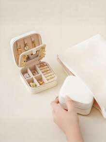 1pc Jewelry Storage Box With Mirror, PU Leather Jewelry Box, Jewelry Organizer, Travel Storage Box, Portable Jewelry Box, For Rings, Necklaces, Earrings, Pendants, Bracelets, Earring Storage, Cruise Essentials, Travel Essentials, Multi-Function Jewelry Storage Display Box, Gift Box For Girls And Women, Valentine's Day Gifts, Easter Gifts, Holiday Gifts.