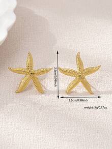 1 Pair Fashionable Elegant & Delicate Starfish Shape Stud Earrings - Golden - View 2