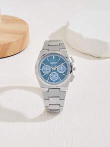 1 Peça Relógio de Quartzo Masculino com Caso Simples de Prata e Mostrador Verde