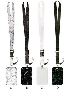 1pc INS Style Minimalist Marble Pattern Lanyard Card Holder, Keychain Hard Shell Case Suitable For Bus Card, ID, Work Badge, Student Card, Exhibition/Event ID Card,School Supplies,Back To School - Multicolor - View 2