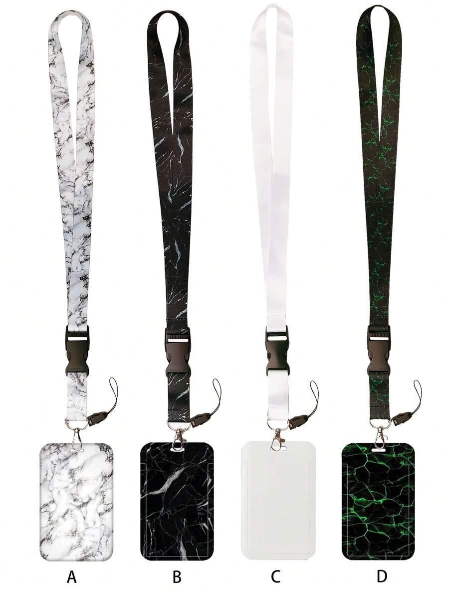1pc INS Style Minimalist Marble Pattern Lanyard Card Holder, Keychain Hard Shell Case Suitable For Bus Card, ID, Work Badge, Student Card, Exhibition/Event ID Card,School Supplies,Back To School