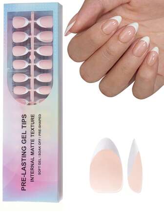 150Pcs Short Almond Shape Natural Color & White French Manicure False Nails, Matte French Acrylic Nails, Soft Gel Nail Tips, Artificial Nails In 15 Sizes, Suitable For Diy Manicure, Salons, Summer Gift Press On Nails Nail Supplies Nails