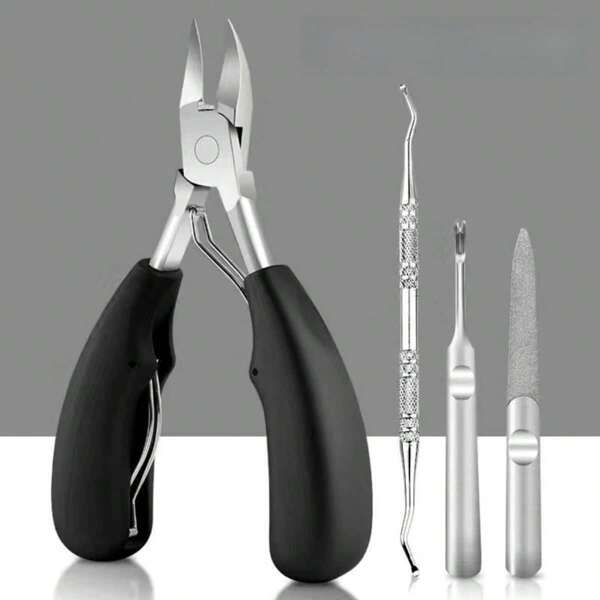 4 Peças Conjunto de Cuidados com as Unhas - Alicate de Unha Encravada, Alicate de Unha, Aparador de Cutícula, Alicate Removedor de Calos, Lima de Unha, Raspador