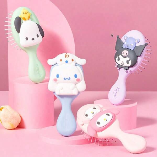 Sanrio Sanrio Authorized 3D Massage Air Cushion Hairbrush - Portable Mini Detangling Brush For Travel (Hello Kitty/My Melody/Pompompurin) Cute Folding Compact Hair Care Gift