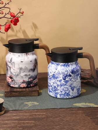 1ชิ้น หม้อกาแฟขนาดใหญ่ ที่แยกชา ฉนวนกันความร้อน ดีไซน์ลวดลายธรรมดา กาน้ำชามีคุณภาพ