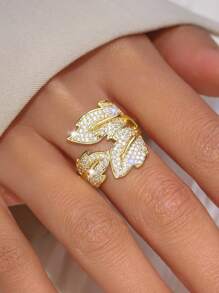 قطعة واحدة خاتم ذهبي بطلاء عياري 18 قيراط مرصع بالزركون مناسب للهدايا اليومية ومناسبات الأعياد والعيد والأم واليوم الأم