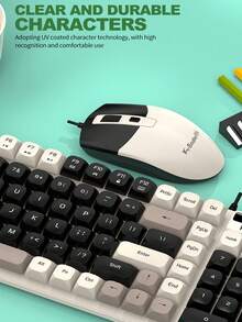 Fashionable Color-Block Wired Keyboard USB Plug & Play Driver-Free Mechanical Feel Floating High Keycaps Non-Slip Base Office & Gaming Dual Use Compatible With Desktop & Laptop - Obsidian Black - View 9