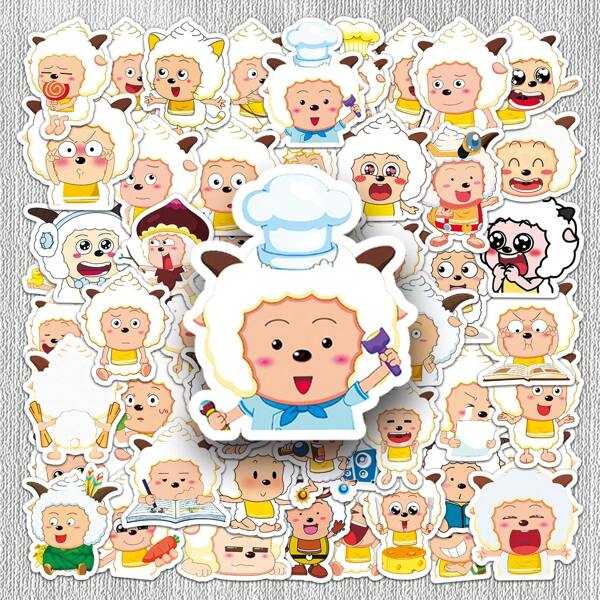 52pcs Funny Cute Cartoon Sheep Decor Sticker Set For Phone Case, Planner, Water Bottle Room Decor Wall Decor Wall Sticker Stickers