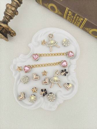Set de 18 piezas de adornos decorativos para zapatos, con cadena de corazón y decoración de rhinestones para niñas, accesorios desmontables DIY para zapatos