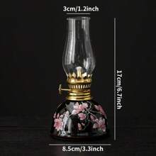 1pc Ceramic Enamel Floral Household Oil Lamp, Includes Lampshade, Adjustable Wick, For Indoor Use - Fuel Not Included, Suitable For Christmas, Easter, Festival, Valentine's Day, Gifts