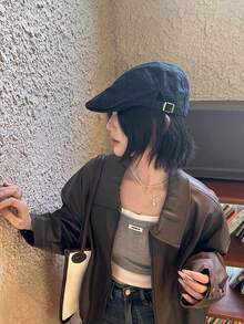 1pc Women's Solid Color Washed Retro Fashion Forward Baseball Cap, Suitable For All Seasons Casual Wear - Black - View 2