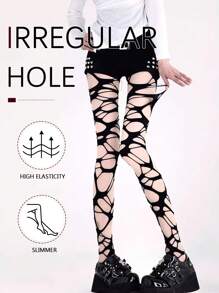 1 Pair Of Y2K Black Over-The-Knee Fishnet Socks For Women, Punk Wind Tunnel Lace-Up Pantyhose, Thin Irregular-Soled Socks Suitable For Those Weighing Under 110 Pounds.