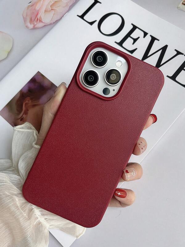 غطاء واقي رقيق من مادة TPU ناعمة مع نسيج جلدي ذو لون أحادي مثقب، مناسب لهواتف آيفون 15/16 برو ماكس، تصميم رفيع