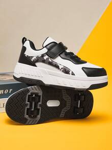 4-Wheel Kids Roller Skates, Fashionable Casual Sports Shoes, Unisex Roller Skates - Black and White - View 9