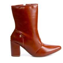 Domidona Women's Short Boot With Block High Heel And Pointed Toe - Lạc đà - Xem 3