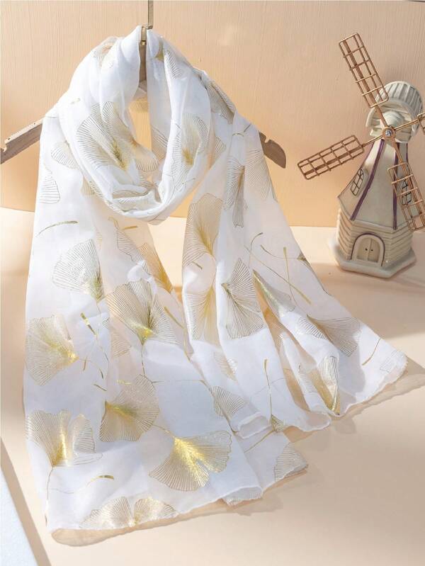 1pc Gold Foil Leaf Pattern Scarf Boho For Casual Weekend Wear