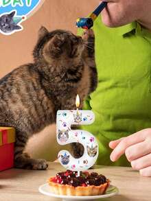 可爱猫咪数字0-9动物主题生日周年纪念1岁生日派对蛋糕装饰蜡烛 - 彩色 - 查看 5