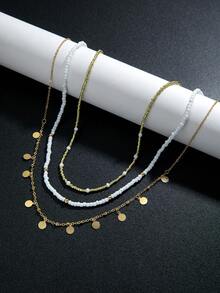 3pcs Handmade Bohemian Style Beaded & Sequin Necklaces - Gold - View 3