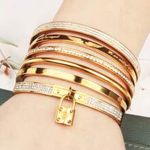 6 件/1 套简约多风格吊坠罗马风格女士手链，嘻哈风格不褪色珠宝水钻光滑带配饰