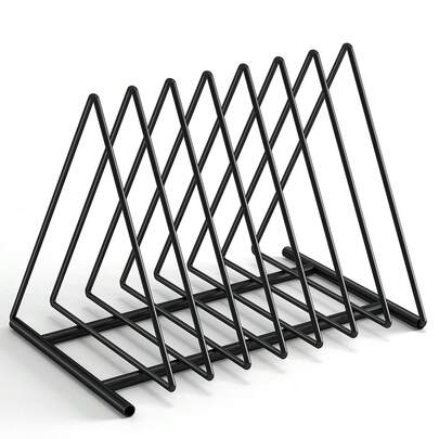 Triangle Desk File Organizer, 7 Slots Metal File Sorter Magazine Holder Document Rack,Desktop Bookshelf Organizer For Office Home School,Black