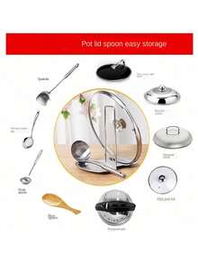 1pc Stainless Steel Pot Lid Rack Shelf With Drain Tray Bracket - Free Punching Soup Spoon Rack With Removable Shelf - Kitchen Accessories For Easy Pot Cover Storage And Drainage - Multicolor - View 10