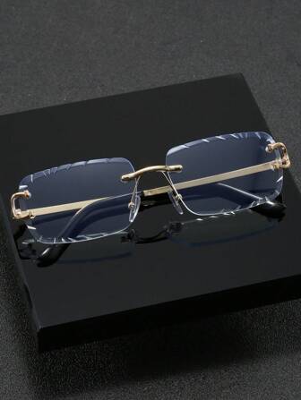 1pc Men's Metal Square Cracked Decor Diamond Edge Frameless Casual Eyeglasses, Suitable For Daily, School, Party, Home Wear